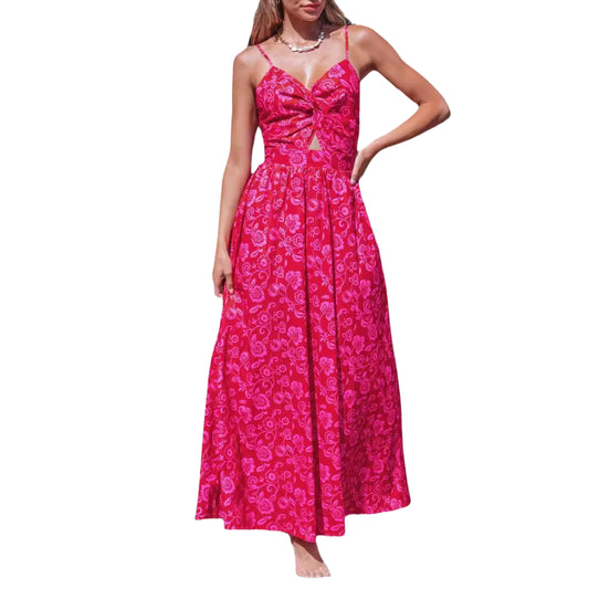 Women's Floral Knotted V-Neck Long Dress